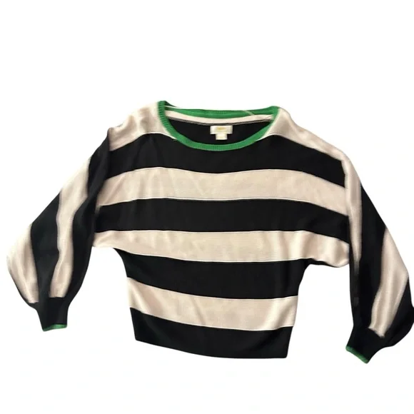 Maeve Anthropologie Striped Boat Neck Sweater Black Cream Green Size Medium - Picture 2 of 7
